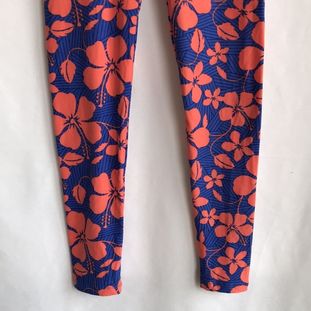 LuLaRoe orange/blue/black floral leggings, S/M - Picture 4 of 8